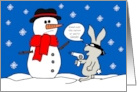 Humorous Christmas Bunny Bandit and Snowman card
