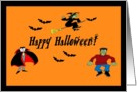 Happy Halloween Vampire, Witch and Frankenstein card