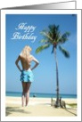 Happy Birthday Topless Blonde Girl on Beach card