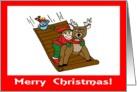 Merry Christmas Reindeer and Elf on a Sled card