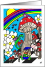 Happy Birthday Psychedelic Mushrooms, Gnome, Flowers and Dragon card