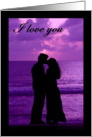 Man and Woman Purple Beach Sunset Valentine’s day Card