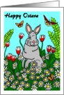 Happy Ostara Bunny, Flowers and Butterflies card