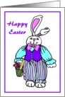 Happy Easter Bunny With Basket of Flowers card