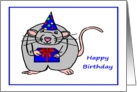 Happy Birthday Mouse with Present and Birthday Hat card