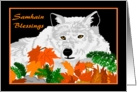 Samhain Blessings Wolf with Autumn Leaves card