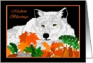 Mabon Blessings Wolf with Autumn Leaves card