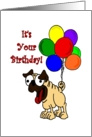 Pug Dog and Balloons It’s Your Birthday card