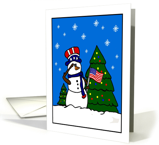American Saluting Snowman with Flag and Christmas Trees card (1003133)