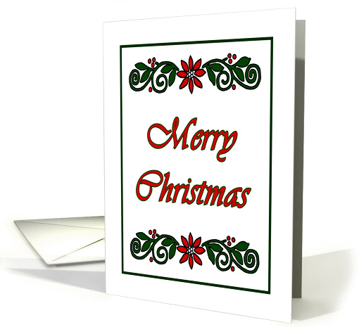 Merry Christmas Poinsettias, Leaves and Berries card (1014875)
