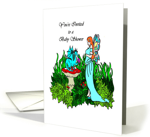 Baby Shower Invitation Pregnant Faerie and Dragon card (1078486)