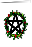 Yule Holly Wreath Pagan Pentacle card