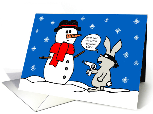 Humorous Christmas Bunny Bandit and Snowman card (1707984)