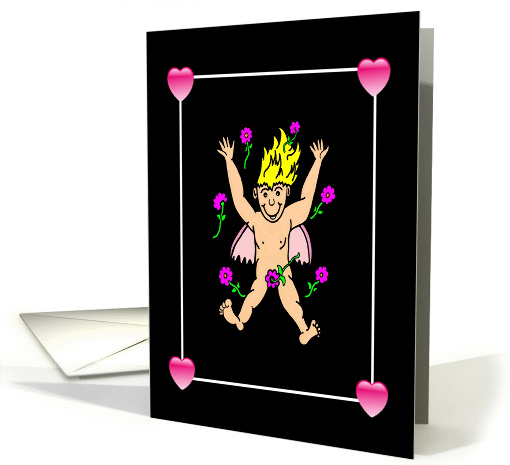 Valentine Cupid with flowers card (782447)