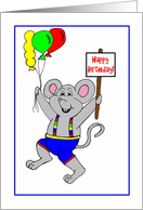 Happy Birthday Mouse with Balloons and Sign card