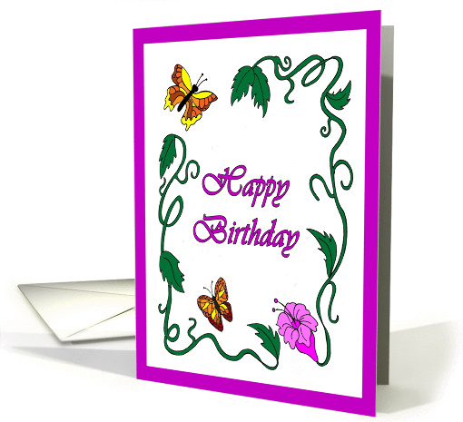 Happy Birthday Flower and Butterfly card (803952)