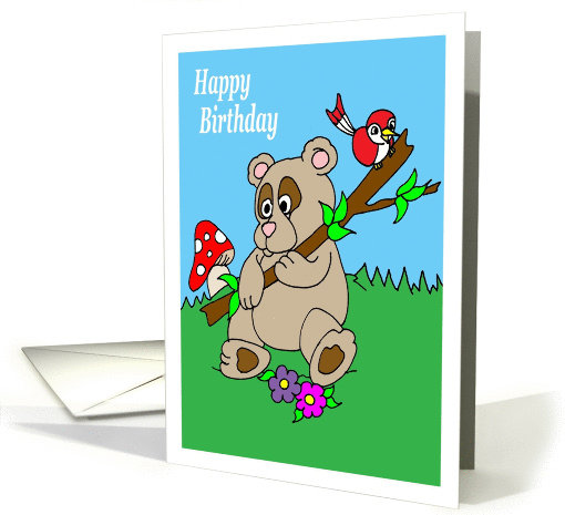 Happy Birthday Bear, Bird and Flowers card (829602)