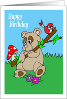 Happy Birthday Bear, Bird and Flowers card