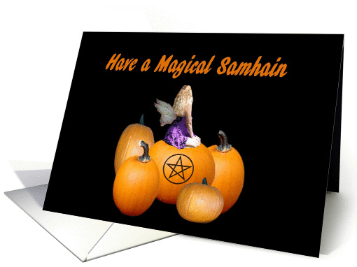 Have a Magical Samhain Faerie Sitting on Pumpkins card (851319)