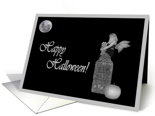 Happy Halloween Black and White Faerie on Tombstone card (854646)