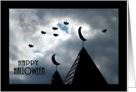 Happy Halloween Night Sky with Moon and Bats card