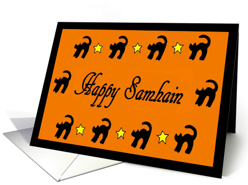 Happy Samhain Black Cats and Stars card (866687)