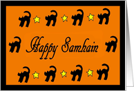 Happy Samhain Black Cats and Stars card