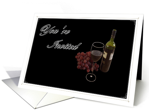 Wine Tasting Party Invitation, Wine Glass, Bottle and Grapes card