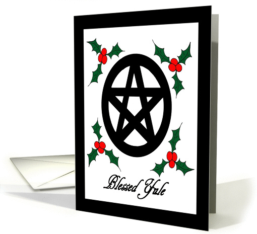 Blessed Yule Pentacle and Holly card (887818)