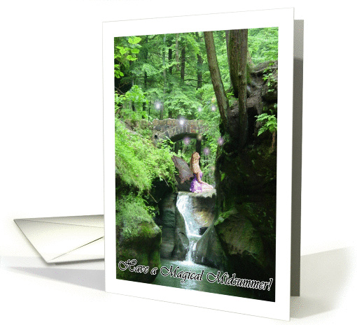 Happy Midsummer Faerie at Waterfalls in Forest card (888538)