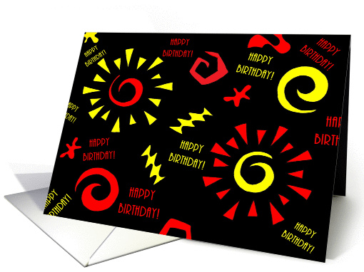 Happy Birthday Black, Red and Yellow Shapes card (891976)