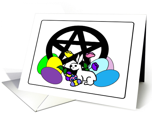 Ostara Pentacle with Eggs, Flowers and Bunny card (892841)