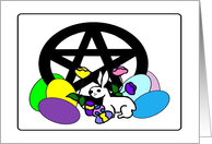 Ostara Pentacle with Eggs, Flowers and Bunny card