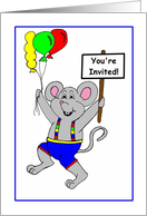 Birthday Party Mouse with Balloons Invitation card