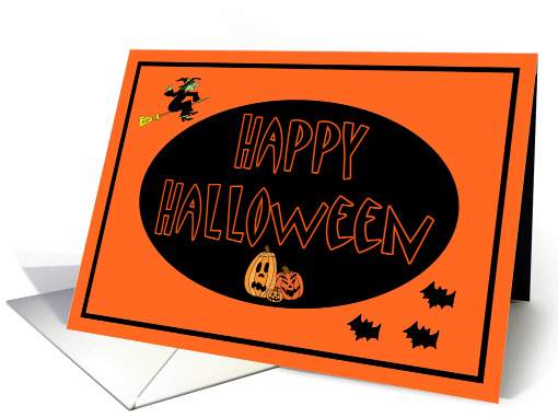 Happy Halloween Pumpkins, Witch and Bats card (896936)