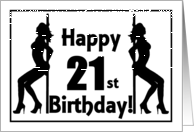 Happy 21st Birthday Pole Dancer sillouettes card
