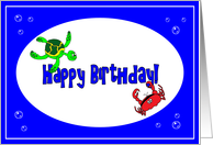 Happy Birthday Ocean Turtle and Crab card