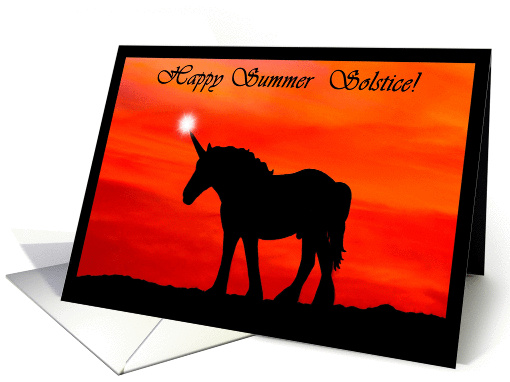 Happy Summer Solstice Unicorn Silhouette and Sunset card (901460)
