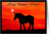 Happy Summer Solstice Unicorn Silhouette and Sunset card