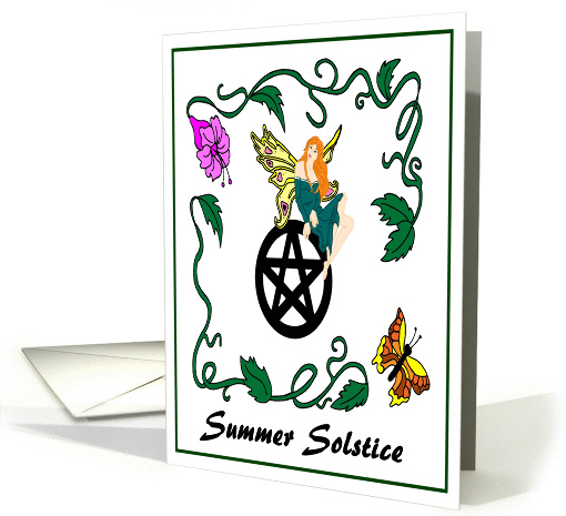 Summer Solstice Faerie with Pentacle, Flowers and Butterfly card