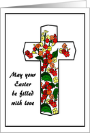 Easter Religious Cross with Flowers card