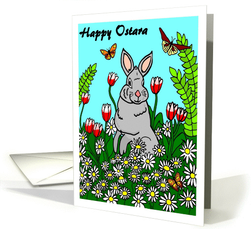 Happy Ostara Bunny, Flowers and Butterflies card (908984)