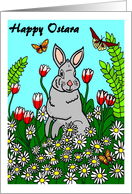 Happy Ostara Bunny, Flowers and Butterflies card