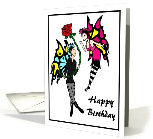 Happy Birthday Goth Faeries with Rose card (909067)