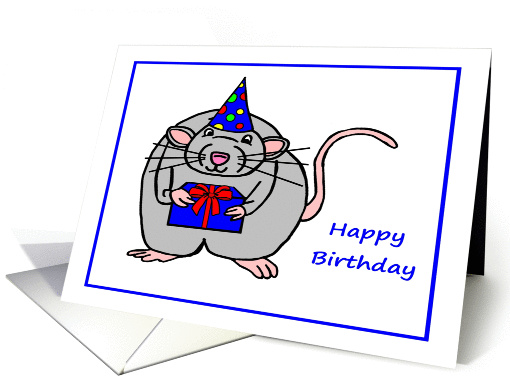 Happy Birthday Mouse with Present and Birthday Hat card (911524)