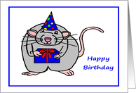 Happy Birthday Mouse with Present and Birthday Hat card