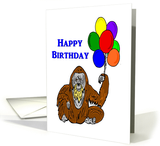 Happy Birthday Orangutan Monkey with Balloons card (914600)