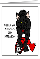 Happy Halloween Wolf with Skull with Red Cape card