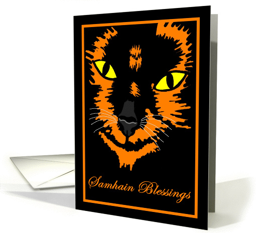 Samhain Blessings, Orange and Black cat card (959043)