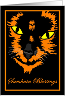 Samhain Blessings, Orange and Black cat card